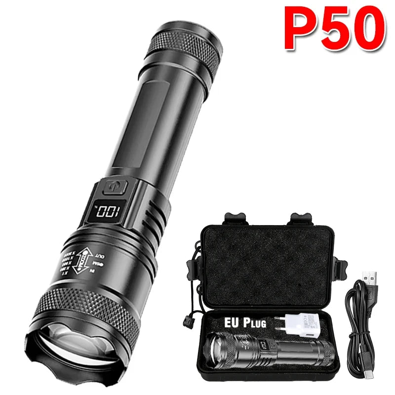 2000LM Ultra Bright P50 LED Flashlight Tactical EDC Emergency Spotlight Telescopic ZoomHandheld Torch w/ 14500/18650 Battery