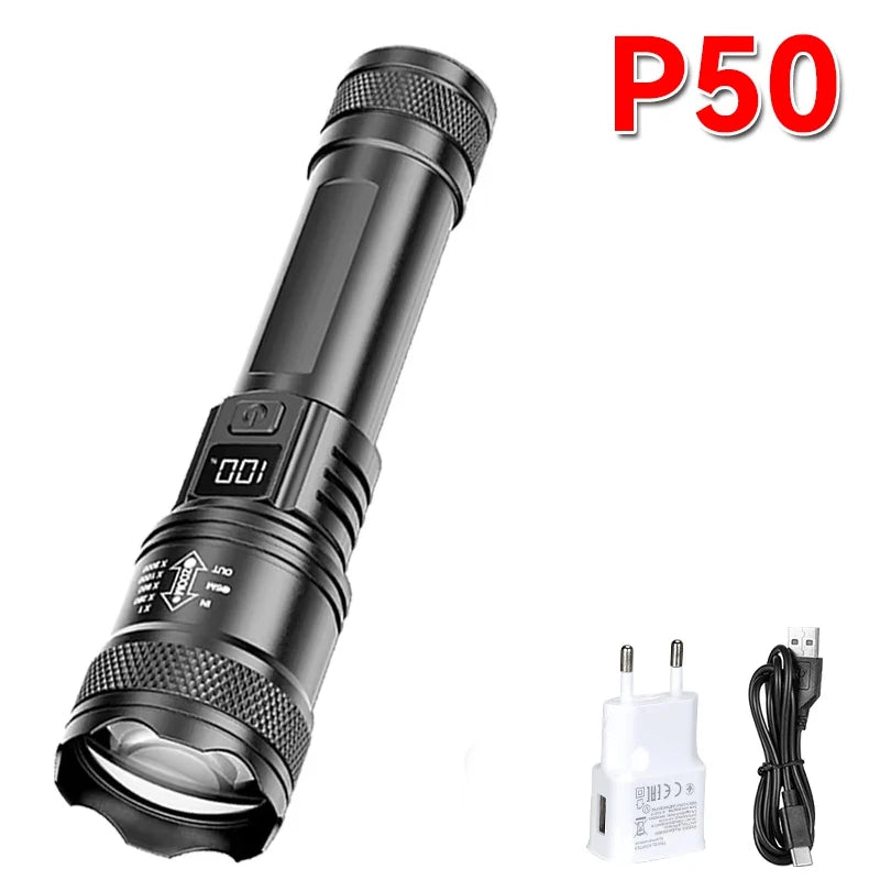2000LM Ultra Bright P50 LED Flashlight Tactical EDC Emergency Spotlight Telescopic ZoomHandheld Torch w/ 14500/18650 Battery