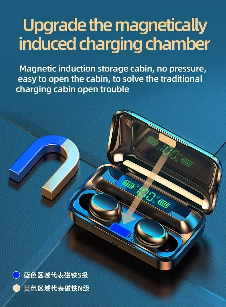 TWS F9-5 Earphone Bluetooth 5.3 Wireless Headphones Hifi Stereo Sports Waterproof Earbuds Headset Hearing Aids With Mic Handfree