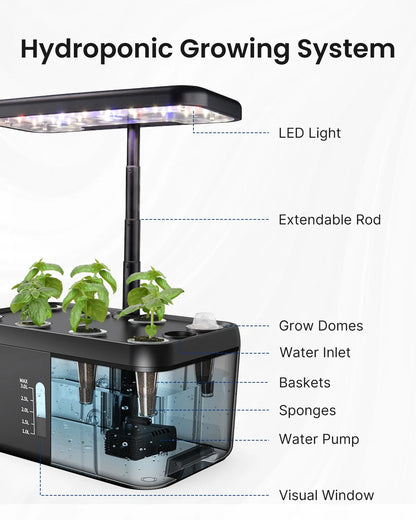8 Pods Hydroponic Growing System, Indoor Herb Garden Kit with Automatic Timer LED Grow Light