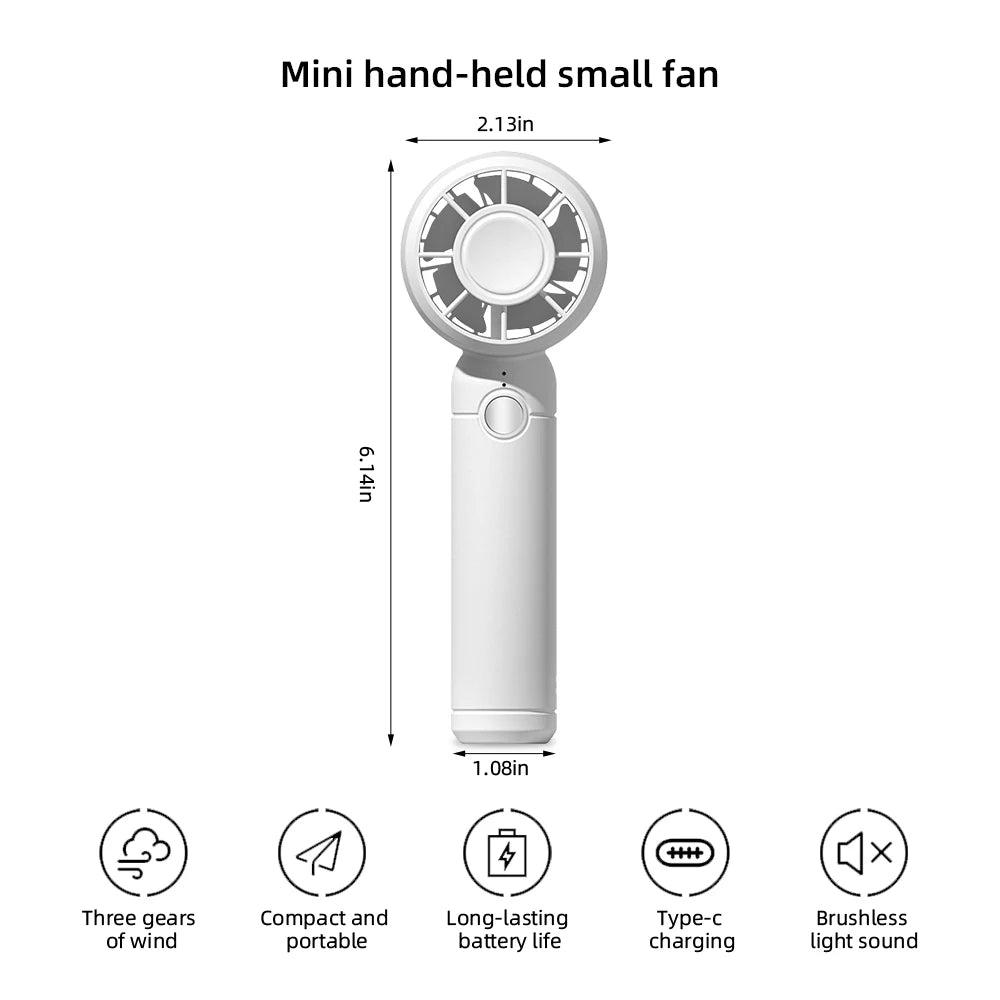 2025 USB Mini Fan Rechargeable Mini Fan Portable Handheld Cooling Fan for Office Travel Outdoor Camping