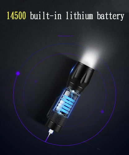 2000LM Ultra Bright P50 LED Flashlight Tactical EDC Emergency Spotlight Telescopic ZoomHandheld Torch  w/ 14500/18650 Battery
