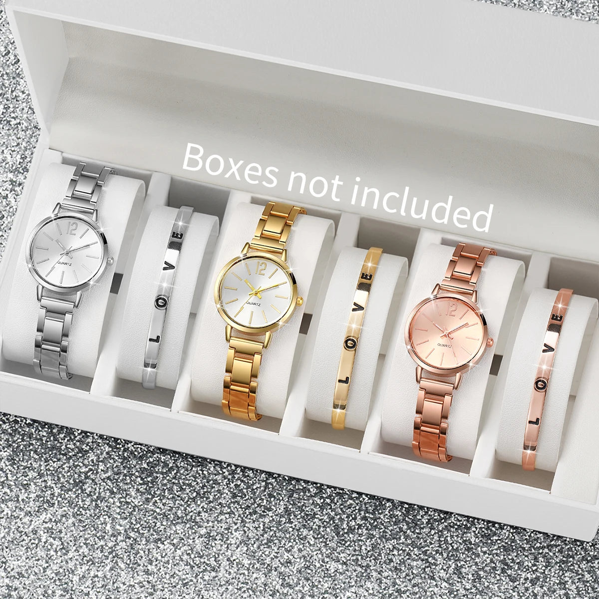 Women's Steel Strap Watch & Love Bracelet Set