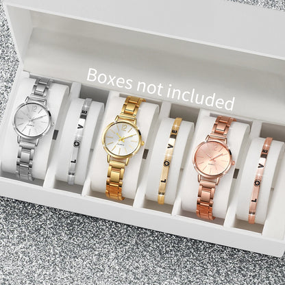 Women's Steel Strap Watch & Love Bracelet Set