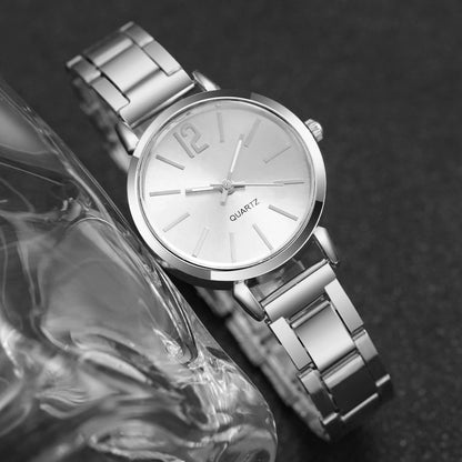 Women's Steel Strap Watch & Love Bracelet Set