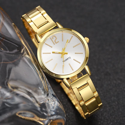 Women's Steel Strap Watch & Love Bracelet Set