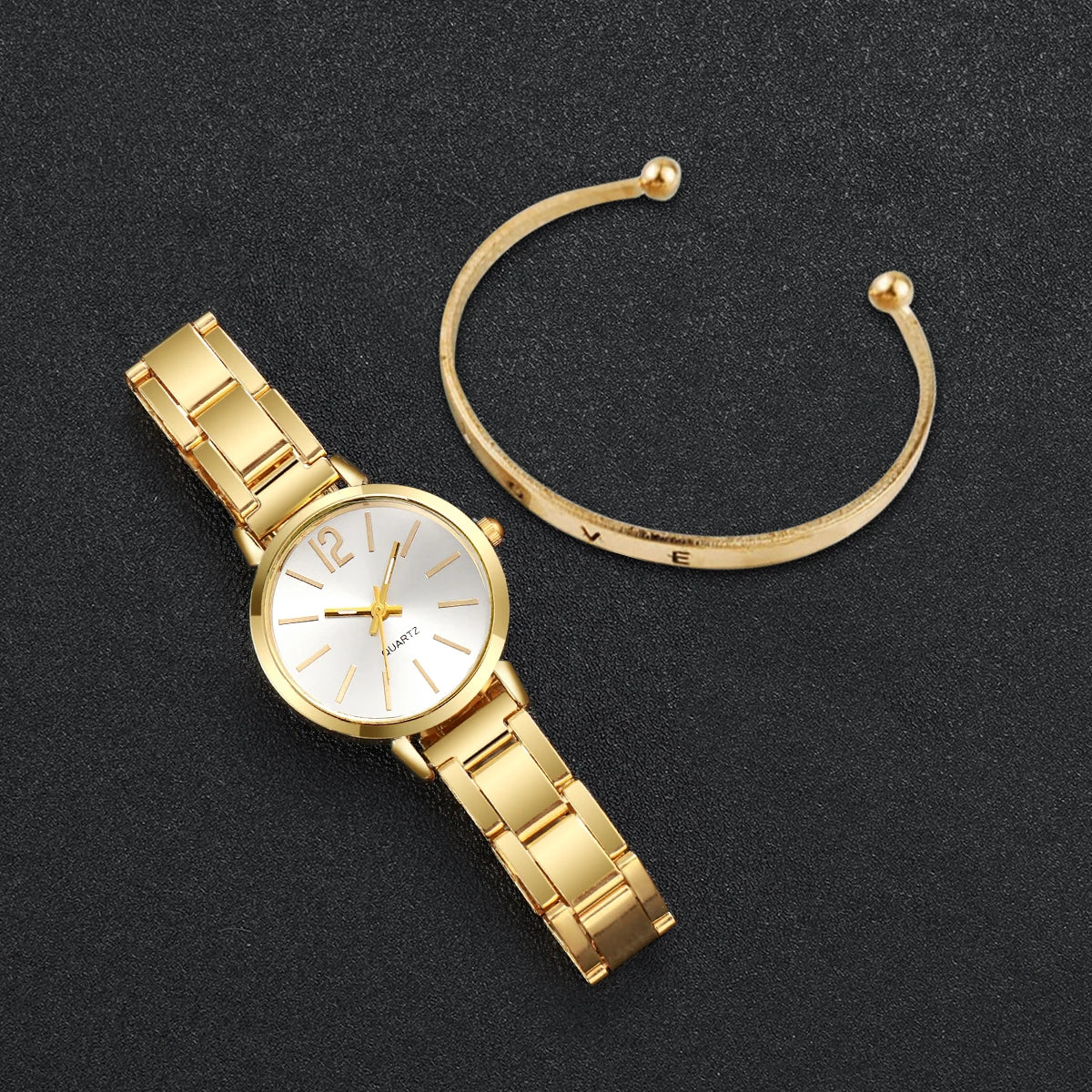 Women's Steel Strap Watch & Love Bracelet Set