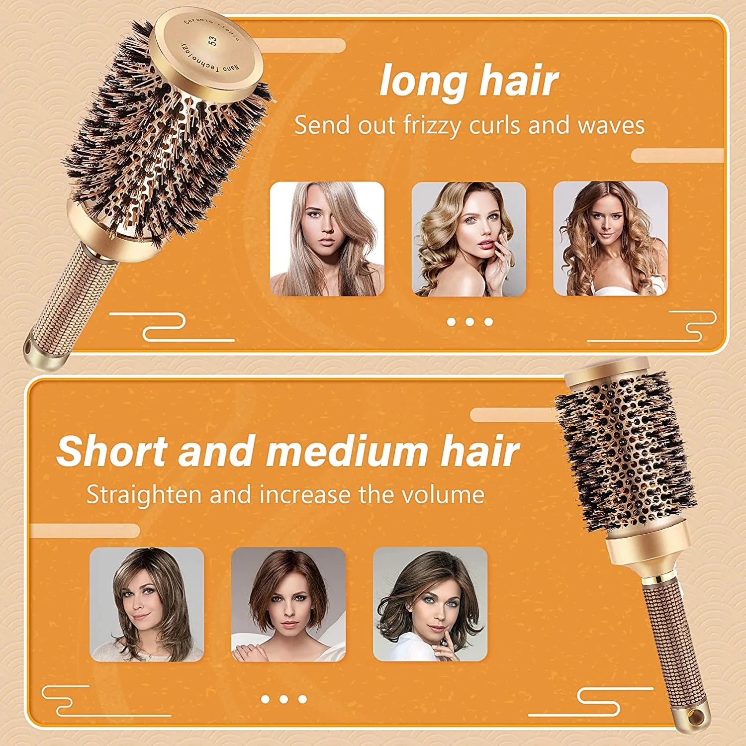 Boar Wet Bristle round Hair Brush, Ceramic Ionic Salon Pro Comb Styling Scalp Hairbrush Ideal for All Hair Types for Men and Women