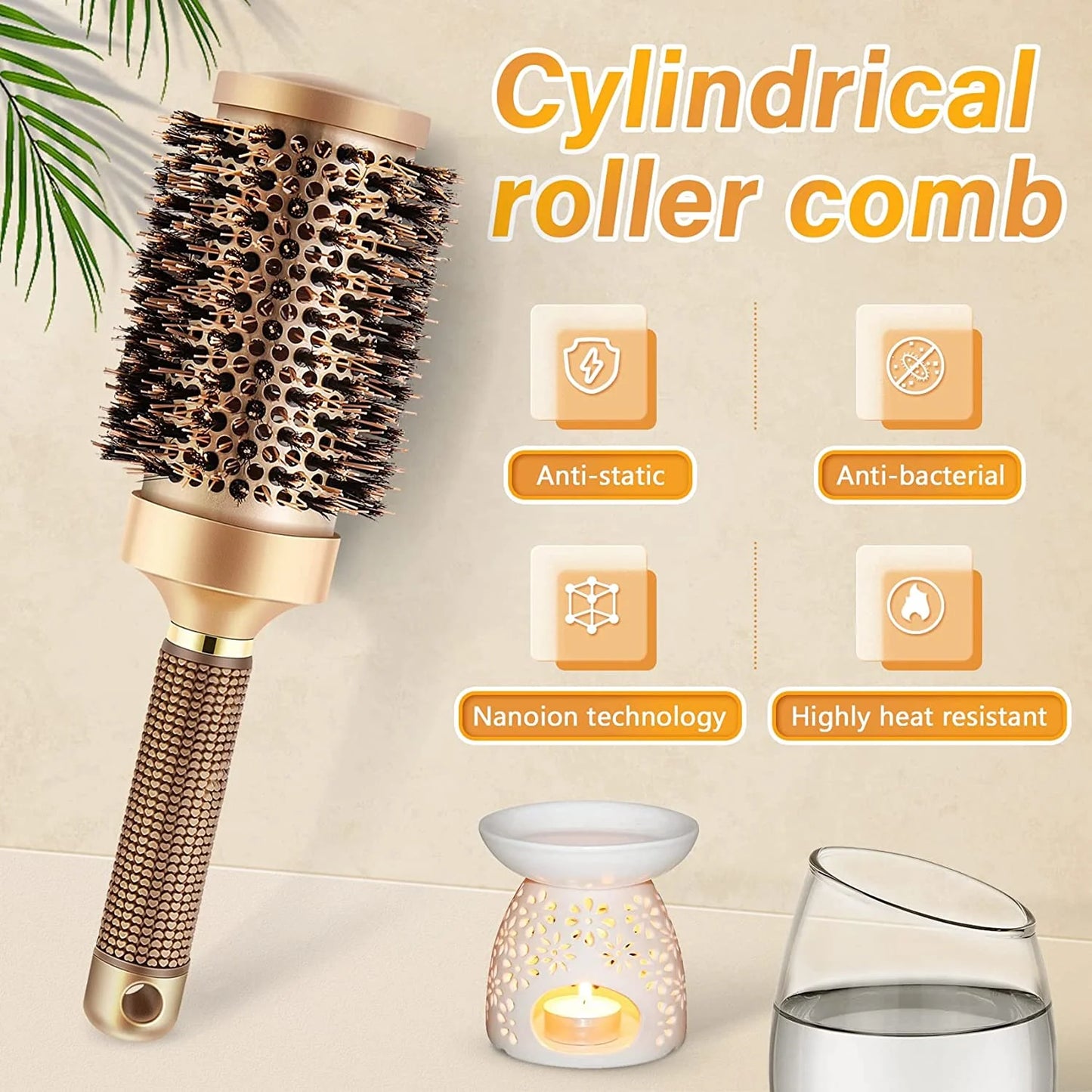 Boar Wet Bristle round Hair Brush, Ceramic Ionic Salon Pro Comb Styling Scalp Hairbrush Ideal for All Hair Types for Men and Women