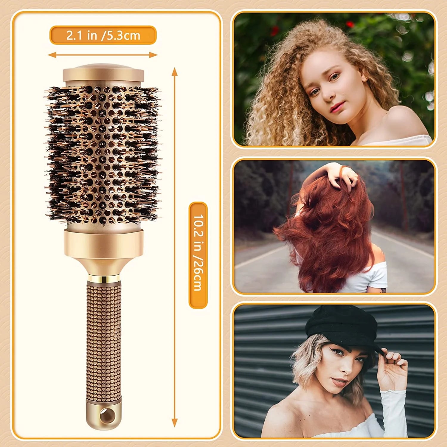 Boar Wet Bristle round Hair Brush, Ceramic Ionic Salon Pro Comb Styling Scalp Hairbrush Ideal for All Hair Types for Men and Women