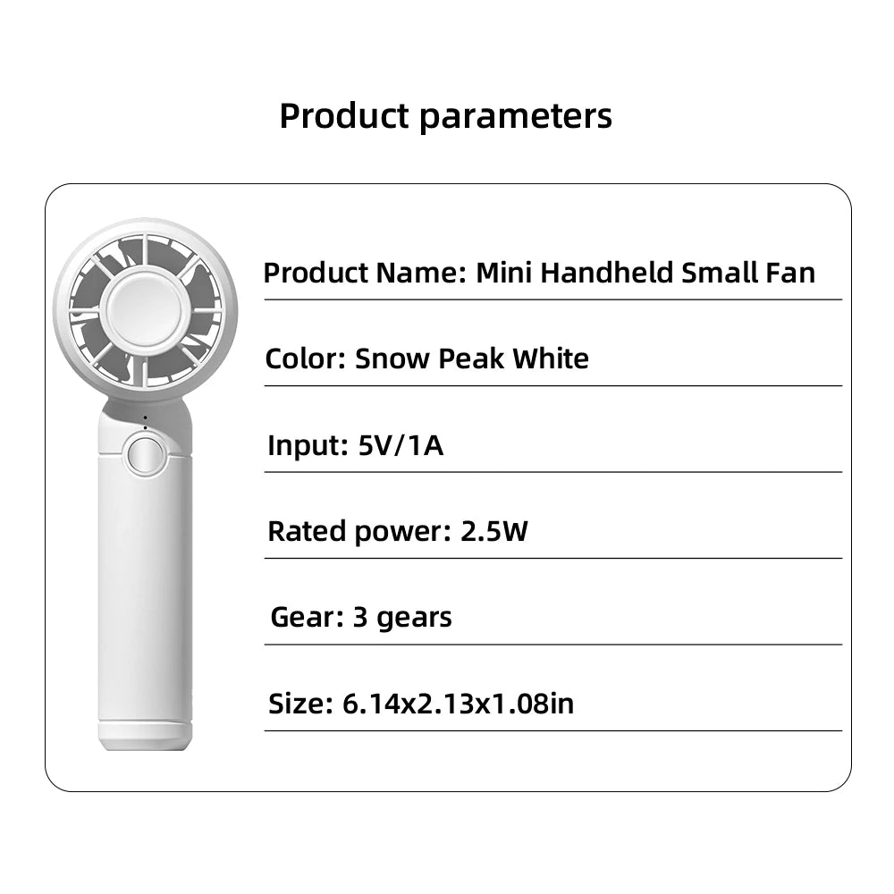 2025 USB Mini Fan Rechargeable Mini Fan Portable Handheld Cooling Fan for Office Travel Outdoor Camping