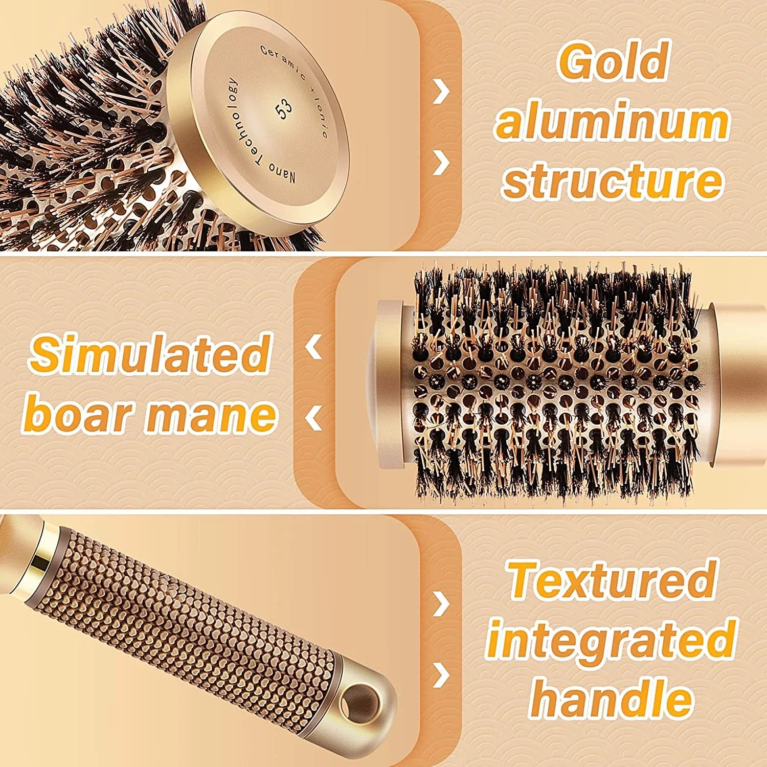 Boar Wet Bristle round Hair Brush, Ceramic Ionic Salon Pro Comb Styling Scalp Hairbrush Ideal for All Hair Types for Men and Women