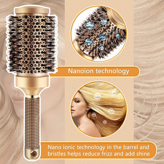 Boar Wet Bristle round Hair Brush, Ceramic Ionic Salon Pro Comb Styling Scalp Hairbrush Ideal for All Hair Types for Men and Women